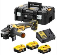 DEWALT DCG405P3-QW Akku-Winkelschleifer-Set (bürstenlos) 18 V / 5 Ah / 125 mm mit 3 Akkus 5 Ah, Schnellladegerät und T STAK-Box