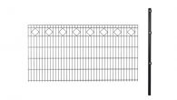 Hadra Erweiterungsset Doppelstabmatte SMALL 2m, Anthrazit mit Dekor Ornament Karo