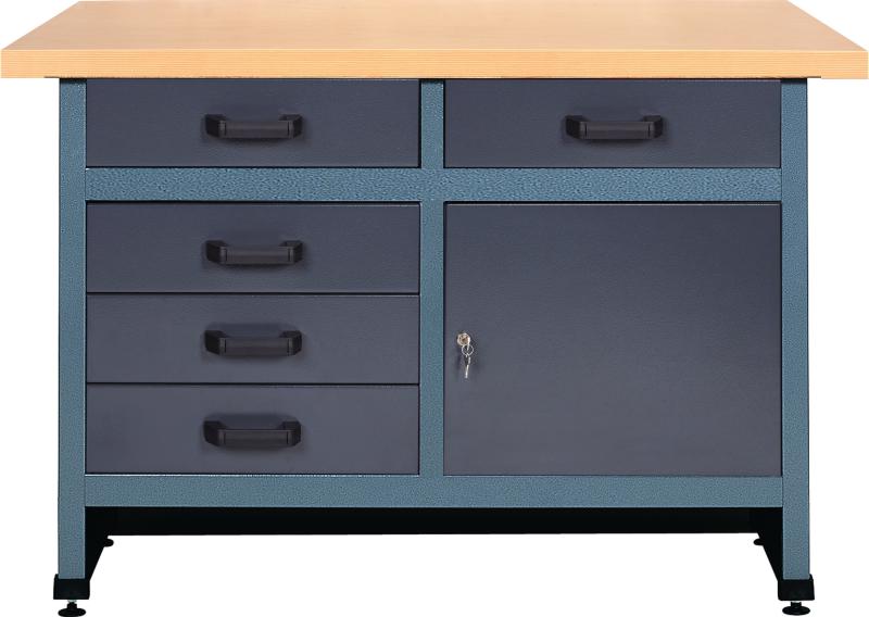 Werkbank MECHANIC, 2000x700x700-1055 mm, höhenverstellbare Unterlage, 1  Schubladencontainer, 1x Schublade, graue